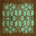 Square Machine Washable Oriental Turquoise Industrial Area Rugs, wshurb3010turq