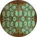 Round Machine Washable Oriental Turquoise Industrial Area Rugs, wshurb3010turq