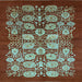 Square Machine Washable Oriental Light Blue Industrial Rug, wshurb3010lblu