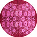 Round Machine Washable Oriental Pink Industrial Rug, wshurb3010pnk