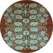 Round Machine Washable Oriental Light Blue Industrial Rug, wshurb3010lblu