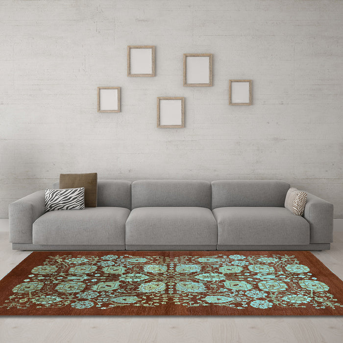 Machine Washable Oriental Light Blue Industrial Rug in a Living Room, wshurb3010lblu