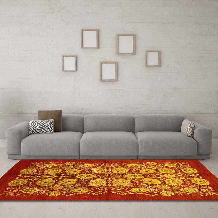 Machine Washable Oriental Yellow Industrial Rug in a Living Room, wshurb3010yw
