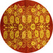 Round Machine Washable Oriental Yellow Industrial Rug, wshurb3010yw