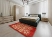 Mid-Century Modern Red Oriental Rug in a Bedroom, urb3010