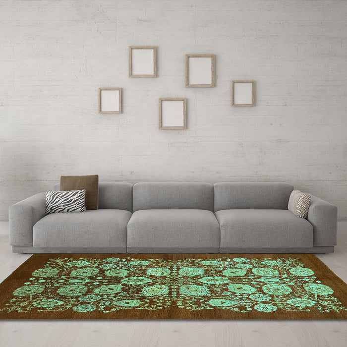 Machine Washable Oriental Turquoise Industrial Area Rugs in a Living Room,, wshurb3010turq