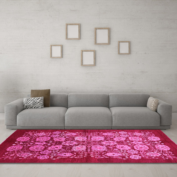 Machine Washable Oriental Pink Industrial Rug in a Living Room, wshurb3010pnk
