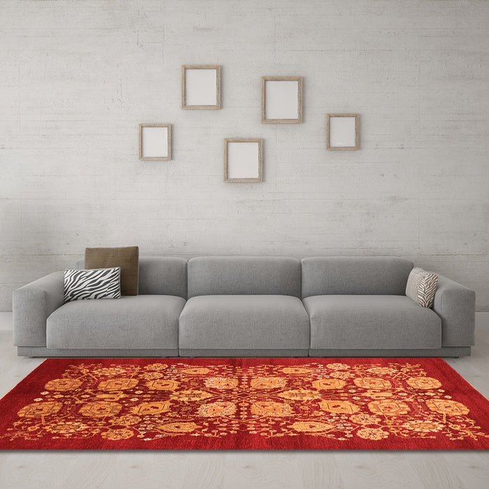 Machine Washable Oriental Orange Industrial Area Rugs in a Living Room, wshurb3010org