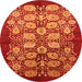 Round Machine Washable Oriental Orange Industrial Area Rugs, wshurb3010org