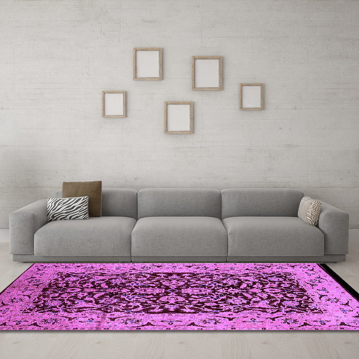 Machine Washable Oriental Purple Industrial Area Rugs in a Living Room, wshurb3011pur