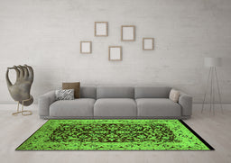 Machine Washable Oriental Green Industrial Area Rugs in a Living Room,, wshurb3011grn