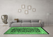 Machine Washable Oriental Emerald Green Industrial Area Rugs in a Living Room,, wshurb3011emgrn