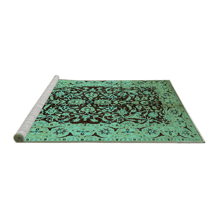 Sideview of Machine Washable Oriental Turquoise Industrial Area Rugs, wshurb3011turq