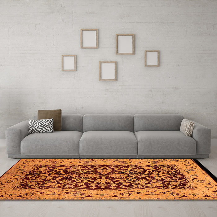 Machine Washable Oriental Orange Industrial Area Rugs in a Living Room, wshurb3011org