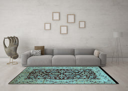 Machine Washable Oriental Light Blue Industrial Rug in a Living Room, wshurb3011lblu