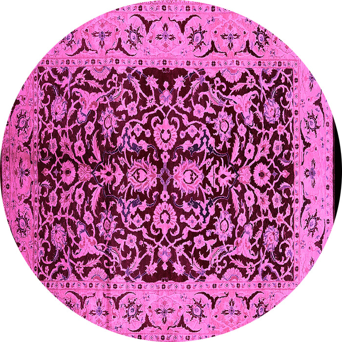 Round Machine Washable Oriental Pink Industrial Rug, wshurb3011pnk