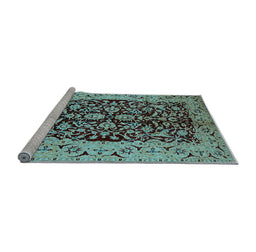 Sideview of Machine Washable Oriental Light Blue Industrial Rug, wshurb3011lblu