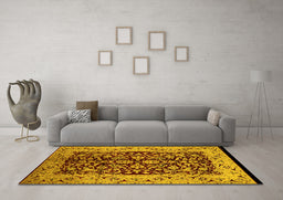 Machine Washable Oriental Yellow Industrial Rug in a Living Room, wshurb3011yw