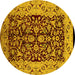 Round Machine Washable Oriental Yellow Industrial Rug, wshurb3011yw