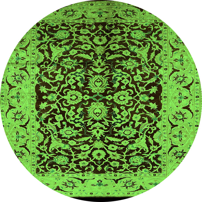 Round Machine Washable Oriental Green Industrial Area Rugs, wshurb3011grn
