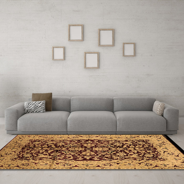 Machine Washable Oriental Brown Industrial Rug in a Living Room,, wshurb3011brn