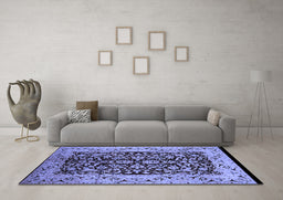 Machine Washable Oriental Blue Industrial Rug in a Living Room, wshurb3011blu