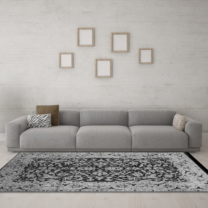 Machine Washable Oriental Gray Industrial Rug in a Living Room,, wshurb3011gry