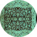 Round Machine Washable Oriental Turquoise Industrial Area Rugs, wshurb3011turq