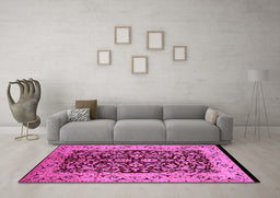Machine Washable Oriental Pink Industrial Rug in a Living Room, wshurb3011pnk