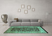 Machine Washable Oriental Turquoise Industrial Area Rugs in a Living Room,, wshurb3011turq