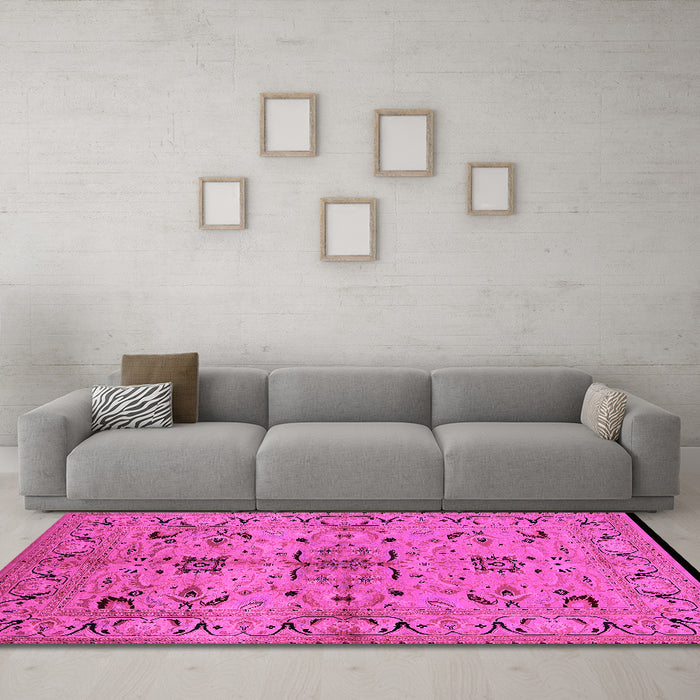 Machine Washable Oriental Pink Industrial Rug in a Living Room, wshurb3012pnk