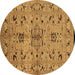 Round Machine Washable Oriental Brown Industrial Rug, wshurb3012brn