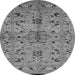 Round Machine Washable Oriental Gray Industrial Rug, wshurb3012gry