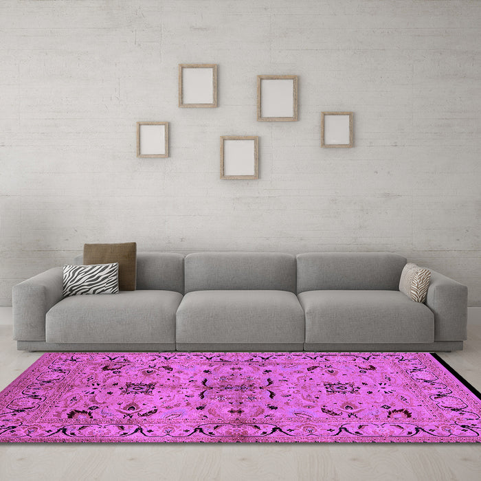 Machine Washable Oriental Purple Industrial Area Rugs in a Living Room, wshurb3012pur
