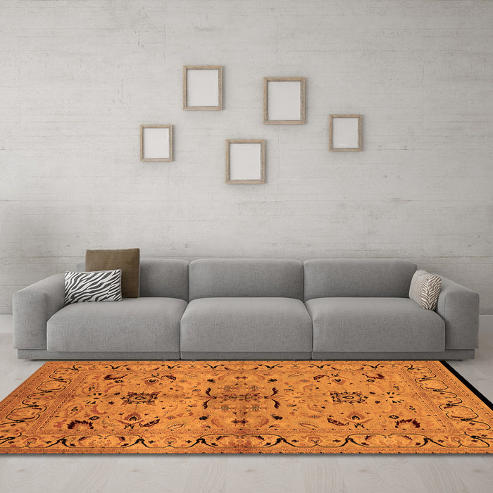 Machine Washable Oriental Orange Industrial Area Rugs in a Living Room, wshurb3012org