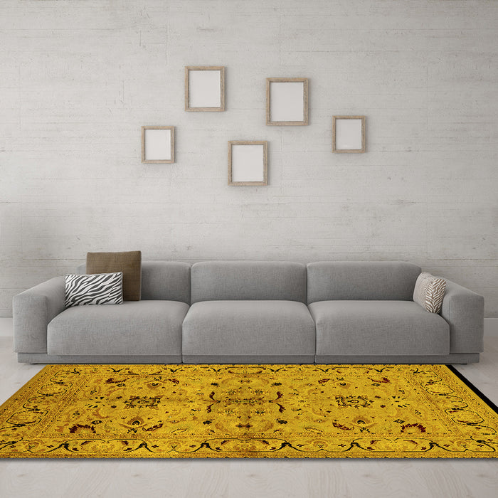 Machine Washable Oriental Yellow Industrial Rug in a Living Room, wshurb3012yw