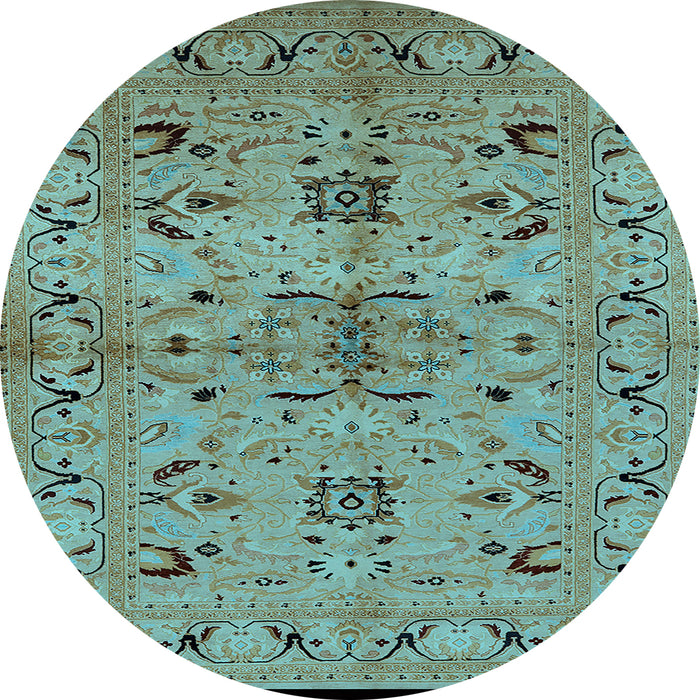 Round Machine Washable Oriental Light Blue Industrial Rug, wshurb3012lblu