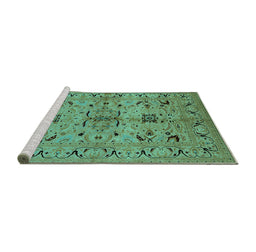 Sideview of Machine Washable Oriental Turquoise Industrial Area Rugs, wshurb3012turq