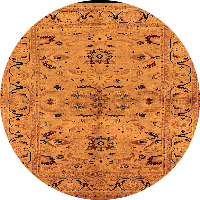 Round Machine Washable Oriental Orange Industrial Area Rugs, wshurb3012org