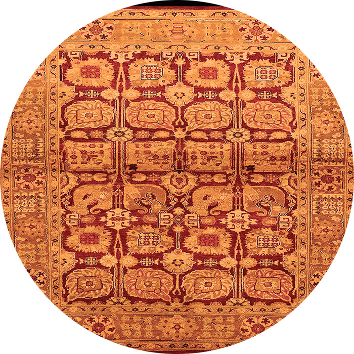 Round Machine Washable Oriental Orange Industrial Area Rugs, wshurb3014org