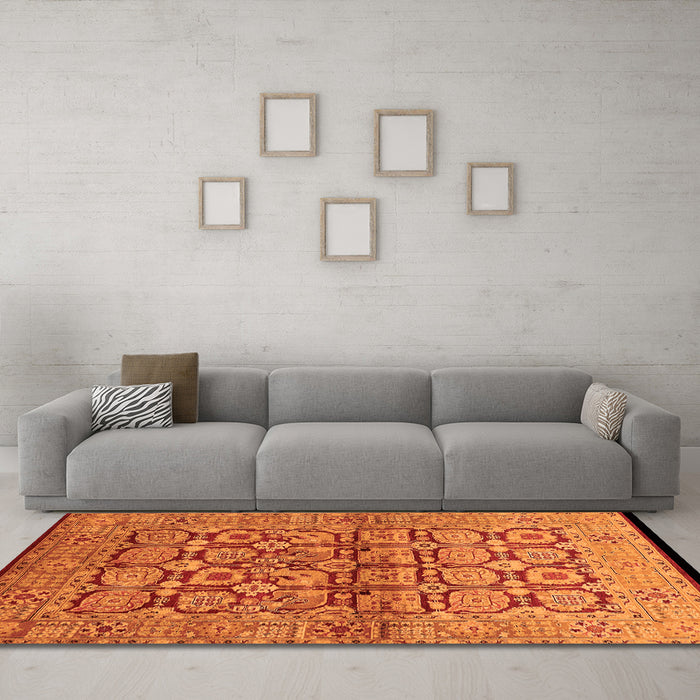 Machine Washable Oriental Orange Industrial Area Rugs in a Living Room, wshurb3014org