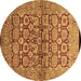 Round Machine Washable Oriental Brown Industrial Rug, wshurb3014brn