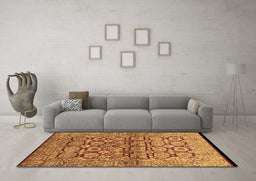 Machine Washable Oriental Brown Industrial Rug in a Living Room,, wshurb3014brn