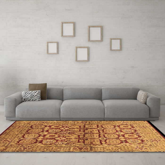 Machine Washable Oriental Brown Industrial Rug in a Living Room,, wshurb3014brn