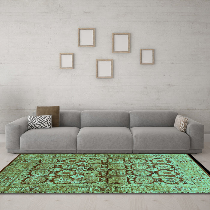 Machine Washable Oriental Turquoise Industrial Area Rugs in a Living Room,, wshurb3014turq
