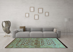 Machine Washable Oriental Light Blue Industrial Rug in a Living Room, wshurb3014lblu