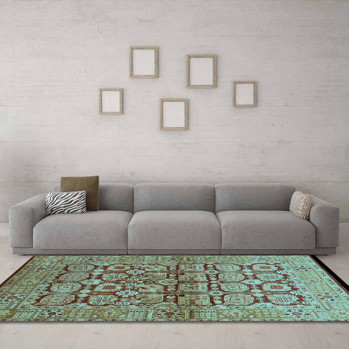 Machine Washable Oriental Light Blue Industrial Rug in a Living Room, wshurb3014lblu