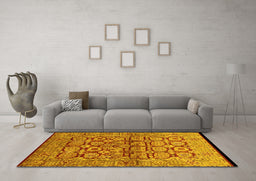Machine Washable Oriental Yellow Industrial Rug in a Living Room, wshurb3014yw