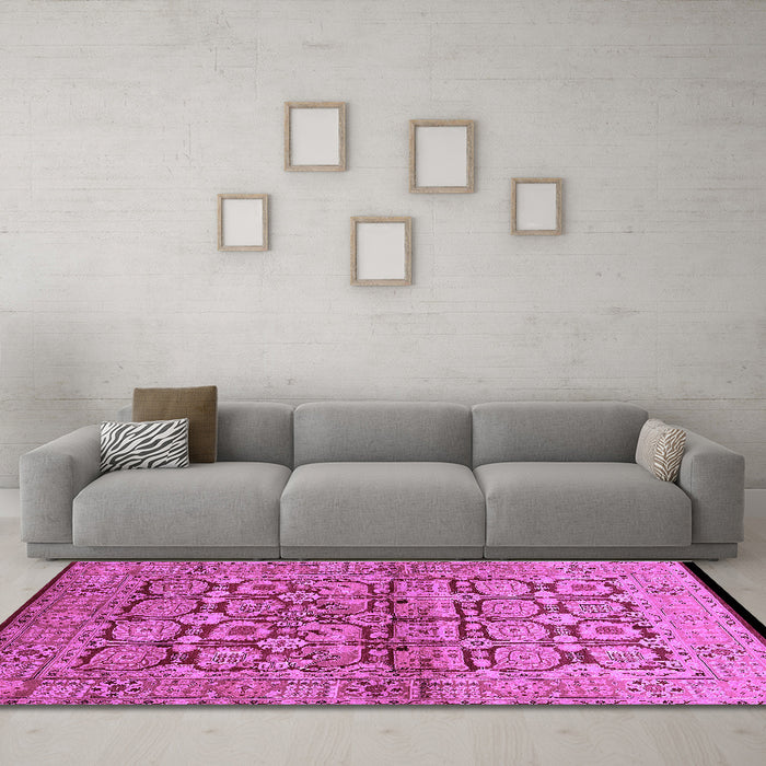 Machine Washable Oriental Purple Industrial Area Rugs in a Living Room, wshurb3014pur