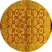 Round Machine Washable Oriental Yellow Industrial Rug, wshurb3014yw